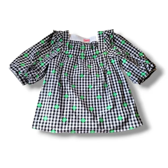 Kate Spade | NWOT Black/White Gingham Green Floral Embroidered Top - Picture 3 of 11